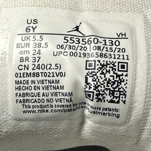 Nike Air Jordan Retro 1 Low GS Triple White Tumbled Leather Size 6Y 553560-130 - Picture 14 of 17